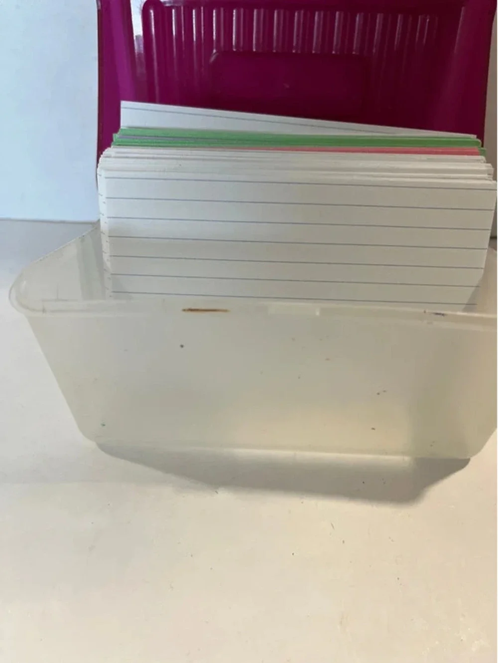 Index card box with cards